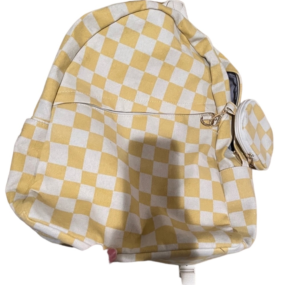 Wild Fable yellow & White check adjustable backpack with EarPods case